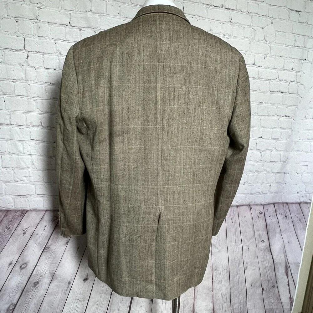 Tasso Elba Mens 44L Plaid Herringbone Blazer Silk Wool Blend Sport Coat Jacket